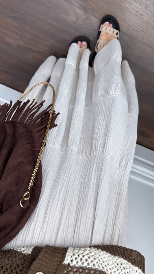 CARLI beige cheesecloth tiered maxi skirt