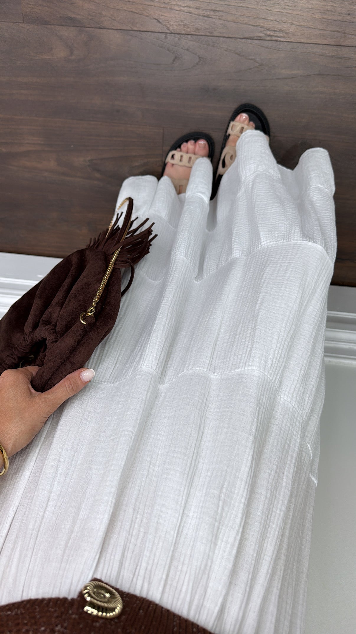 CARLI white cheesecloth tiered maxi skirt