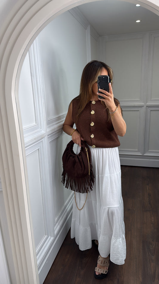 CARLI white cheesecloth tiered maxi skirt