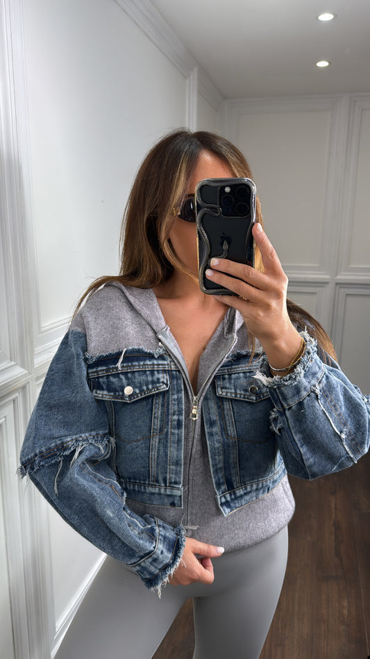 SELINA grey knit jacket with denim contrast