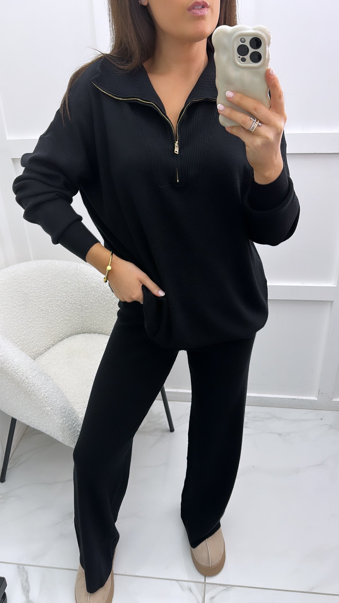 JESSY black half zip lounge suit