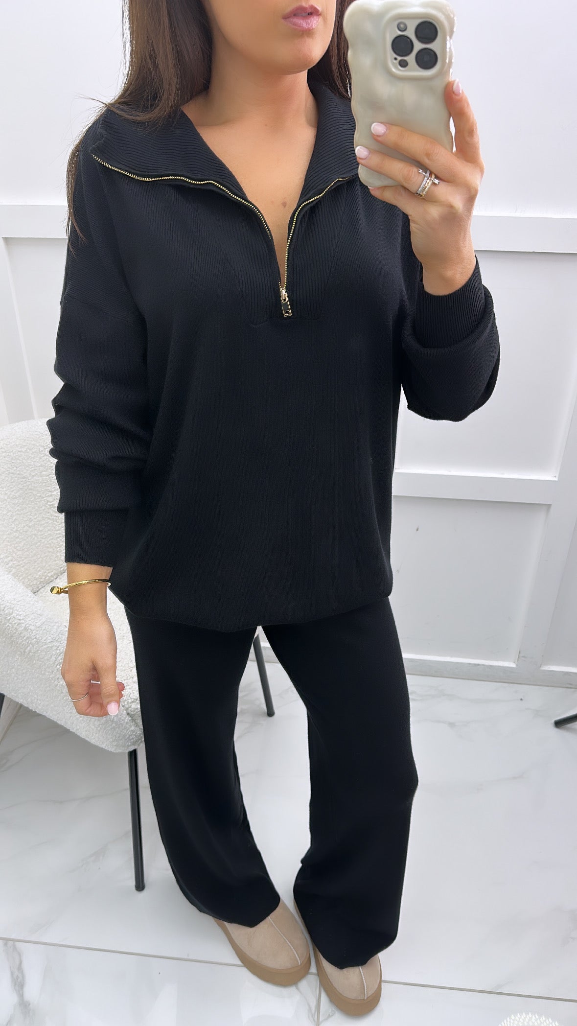 JESSY black half zip lounge suit