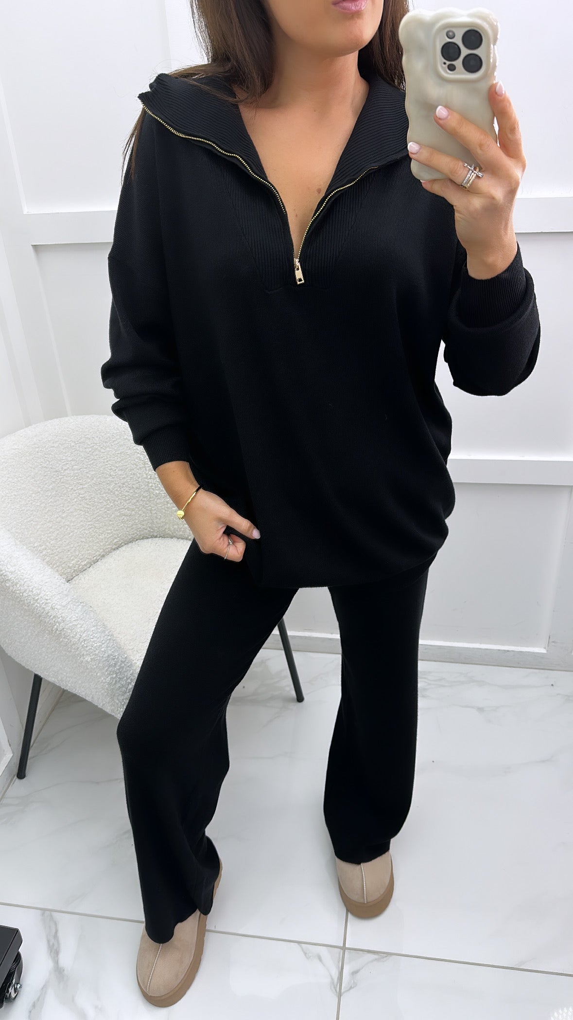 JESSY black half zip lounge suit