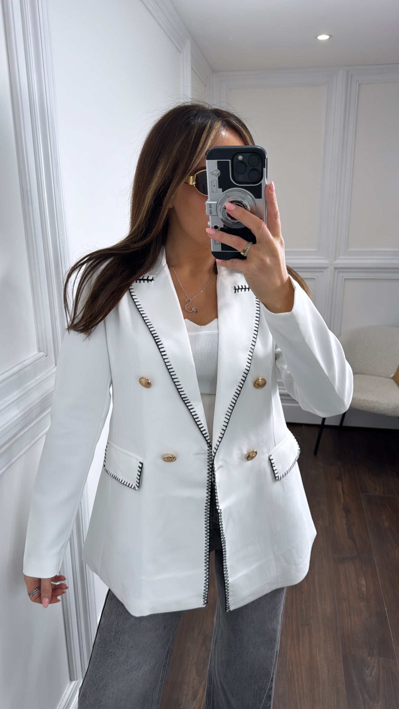 ELIZA white contrast stitch blazer