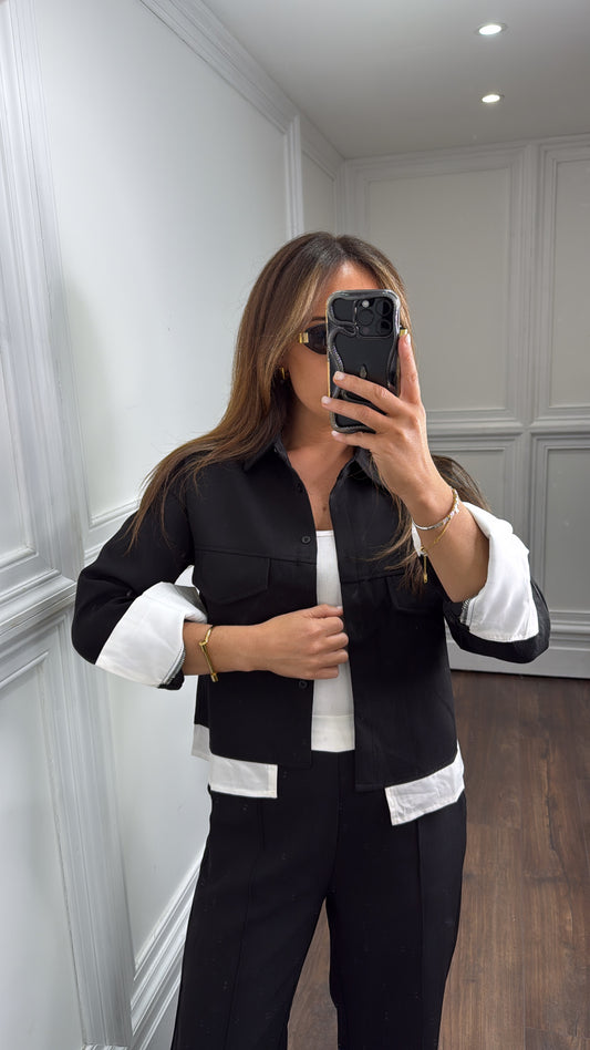 PENELOPE black shirt and wide leg trouser's co-ord
