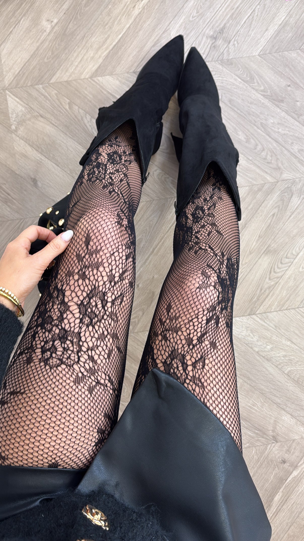ROSIE black floral fishnet tights