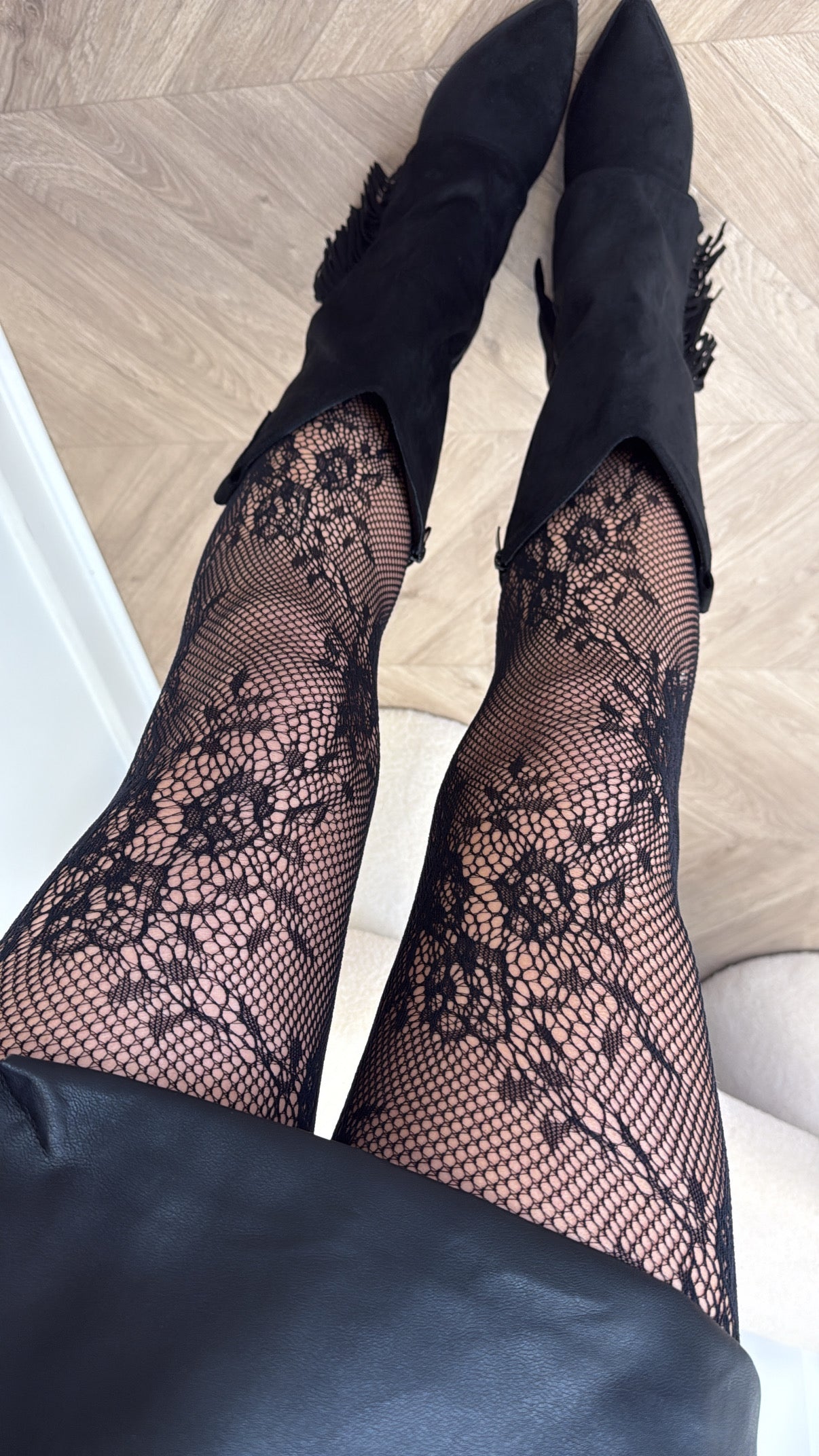 ROSIE black floral fishnet tights
