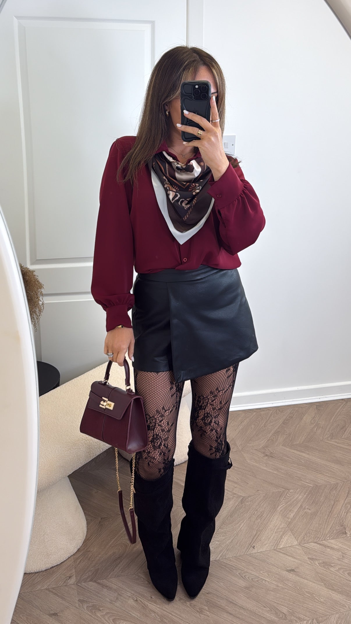 PIA burgundy silky blouse with scarf detail