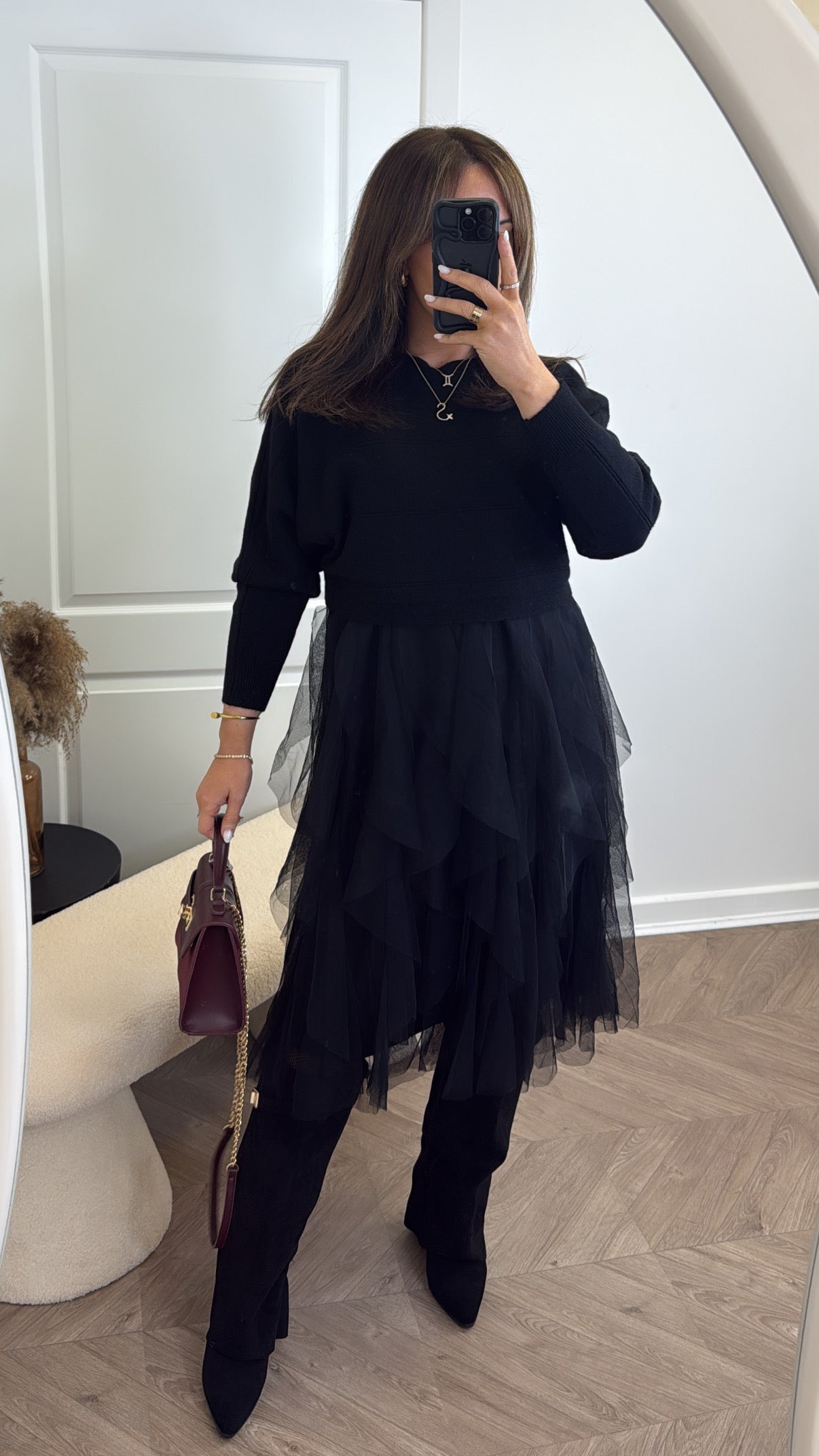 HARPER black jumper dress with tulle underlay