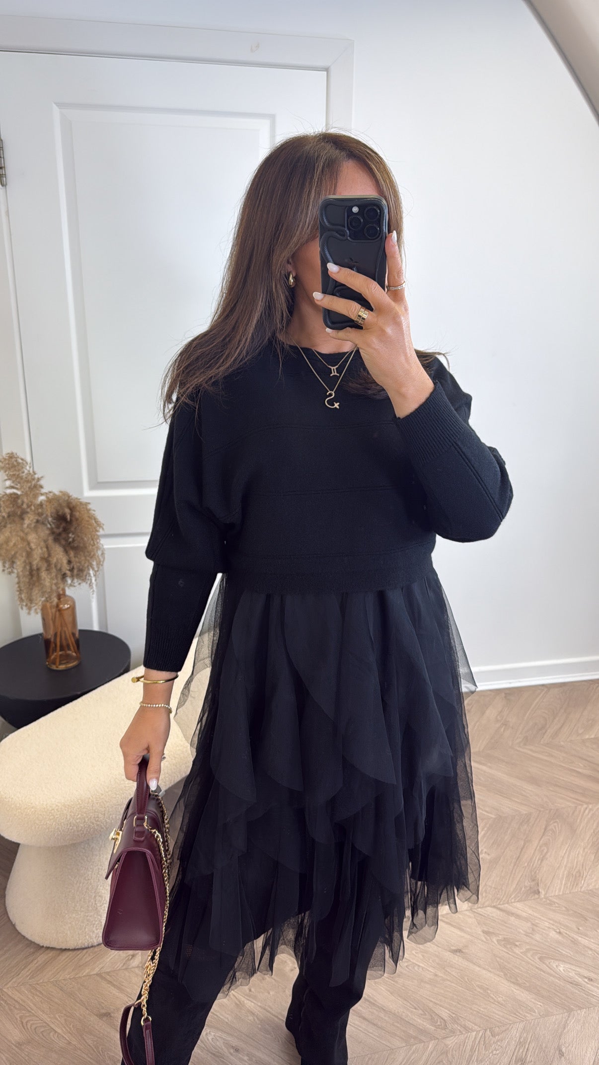 HARPER black jumper dress with tulle underlay