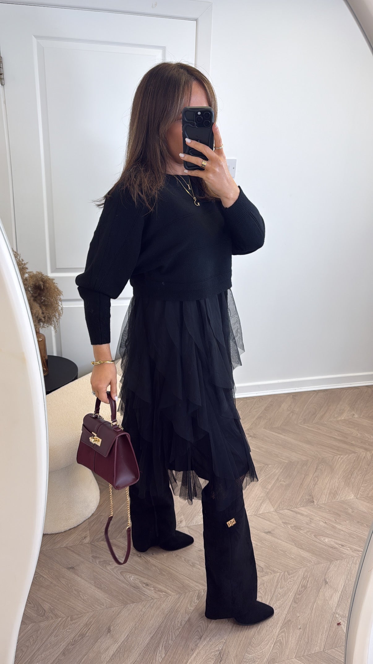 HARPER black jumper dress with tulle underlay