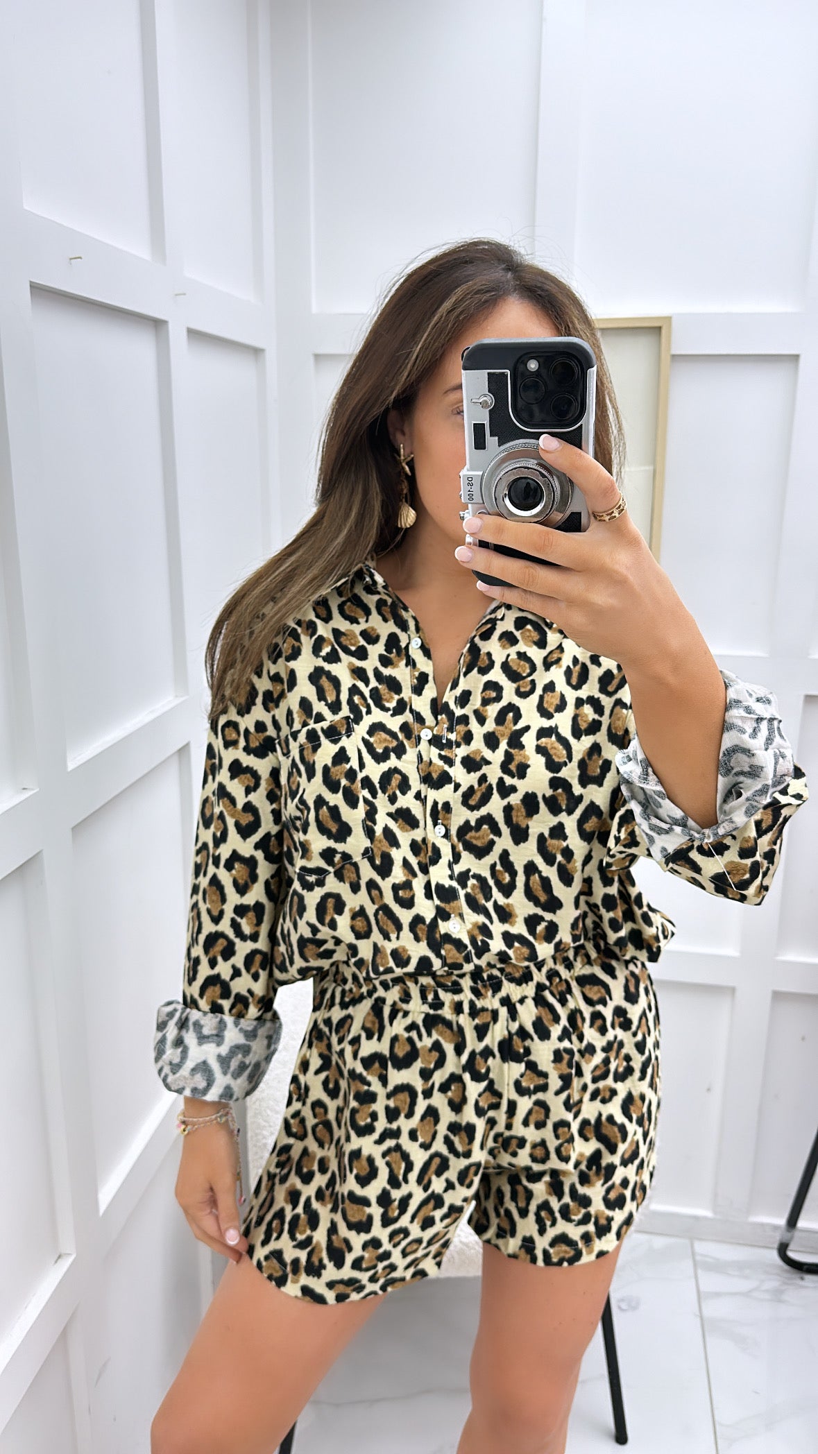 POPPY beige leopard print shirt & shorts co-ord