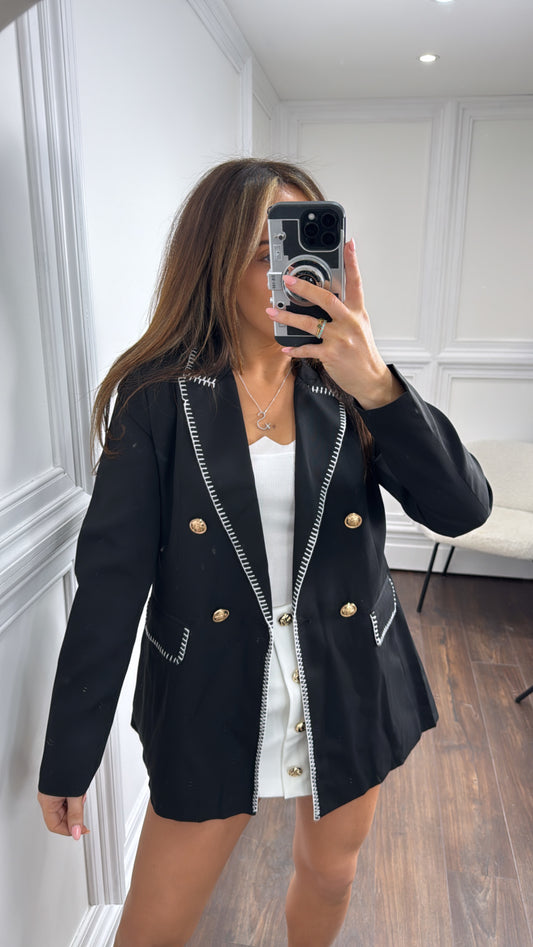 ELIZA black contrast stitch blazer