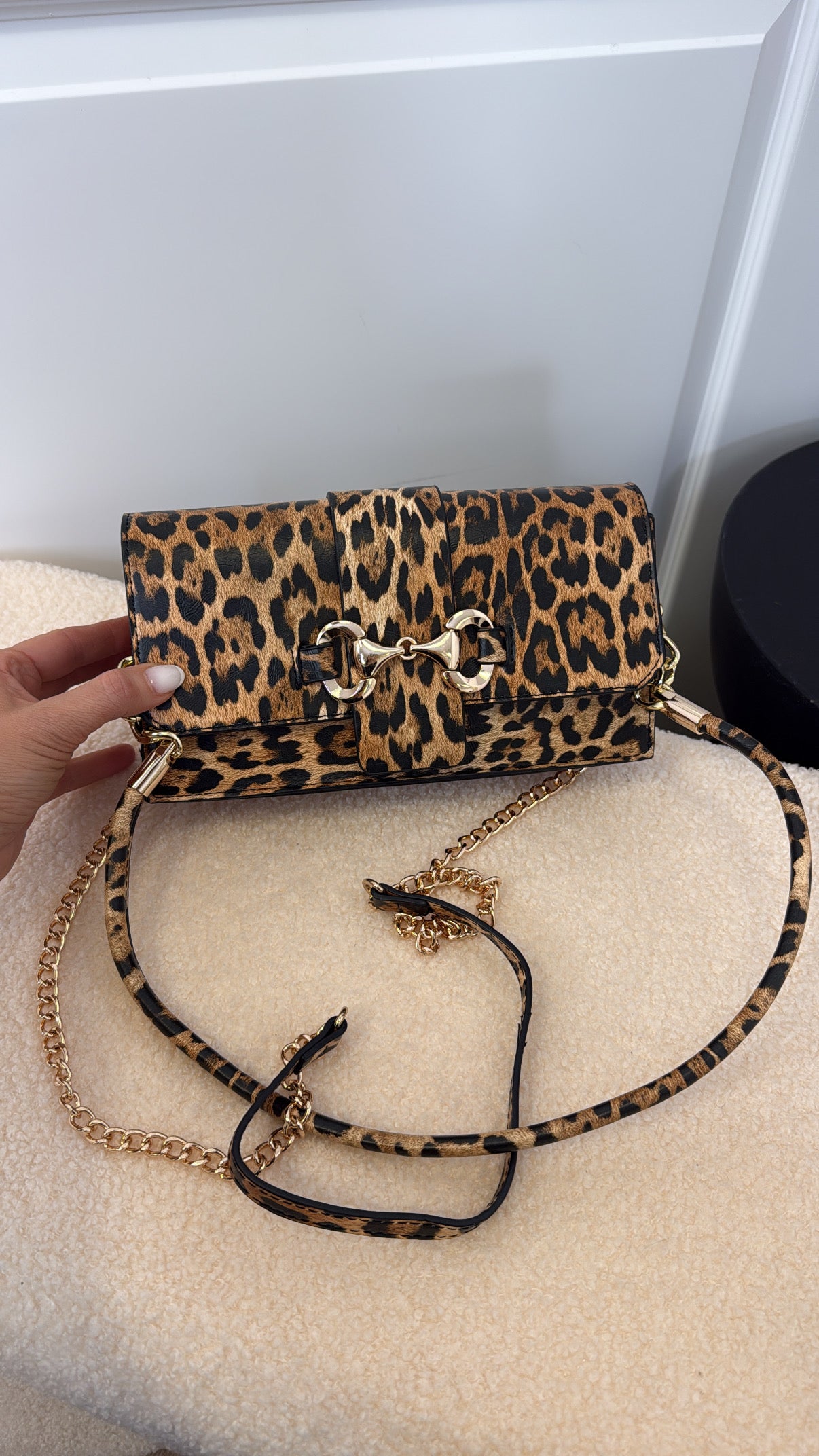 MARNIE leopard box bag with gold clasp