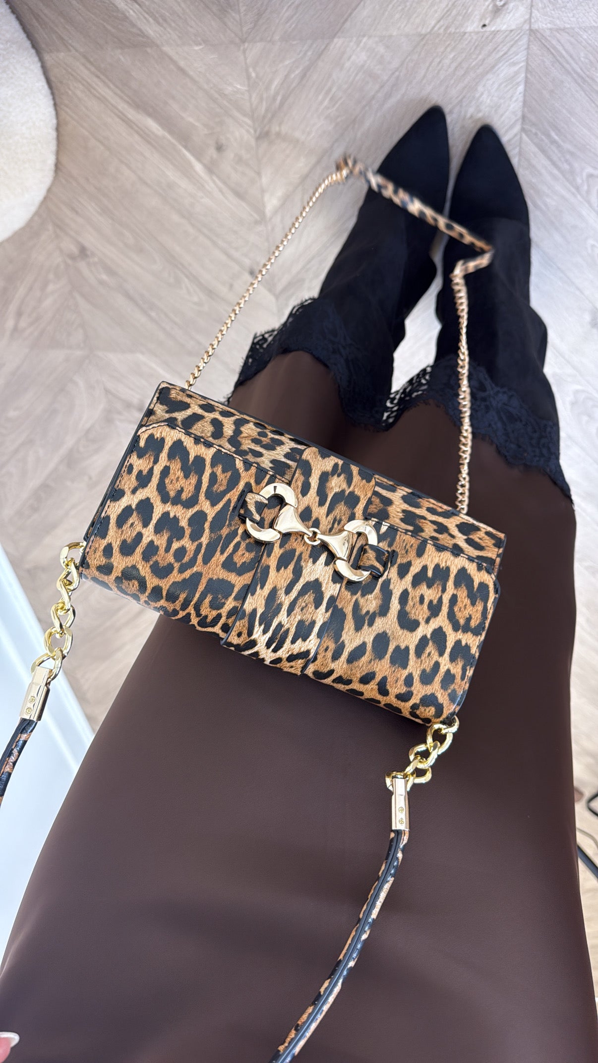 MARNIE leopard box bag with gold clasp