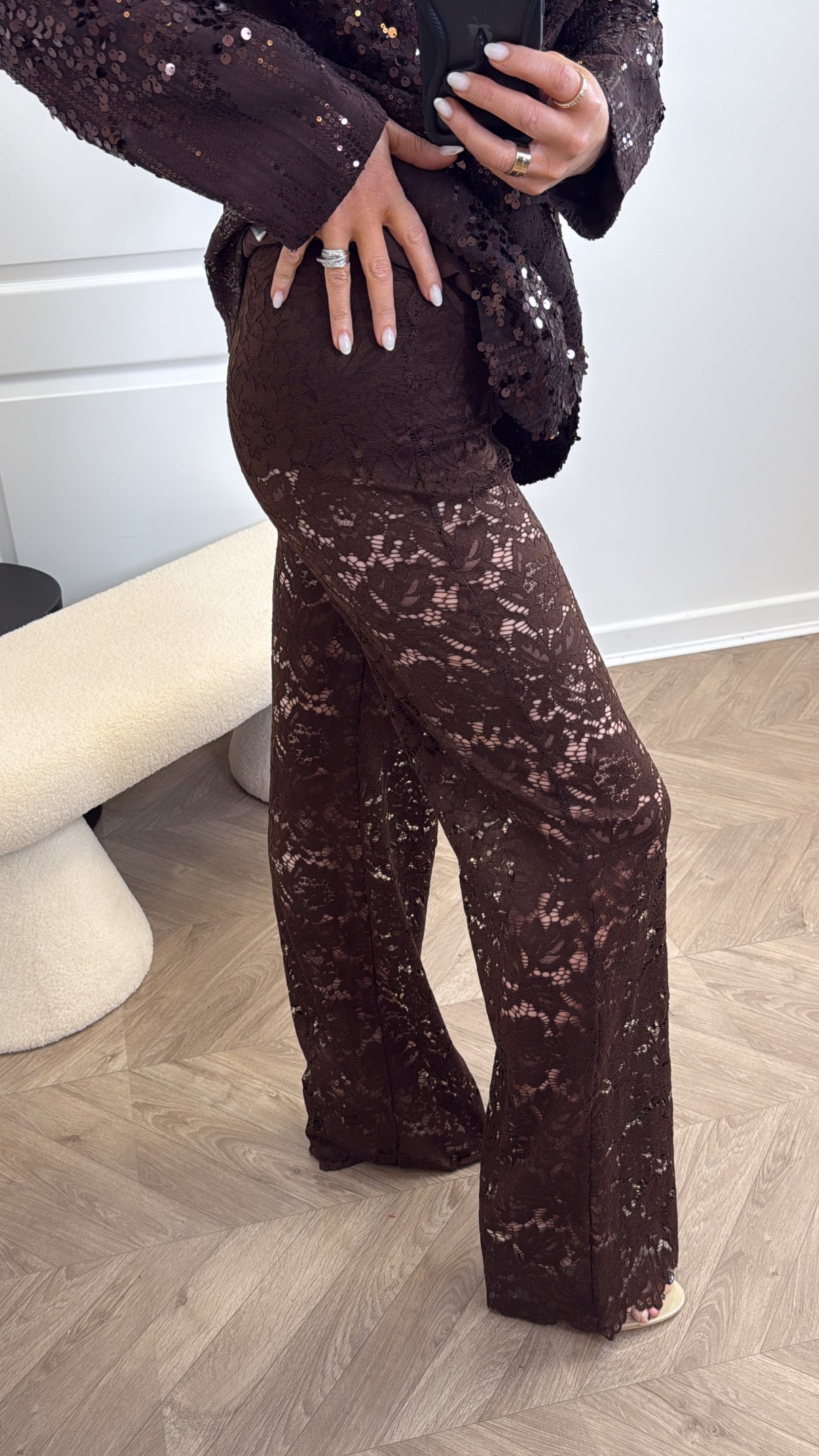 CARMEL brown lace flare trousers