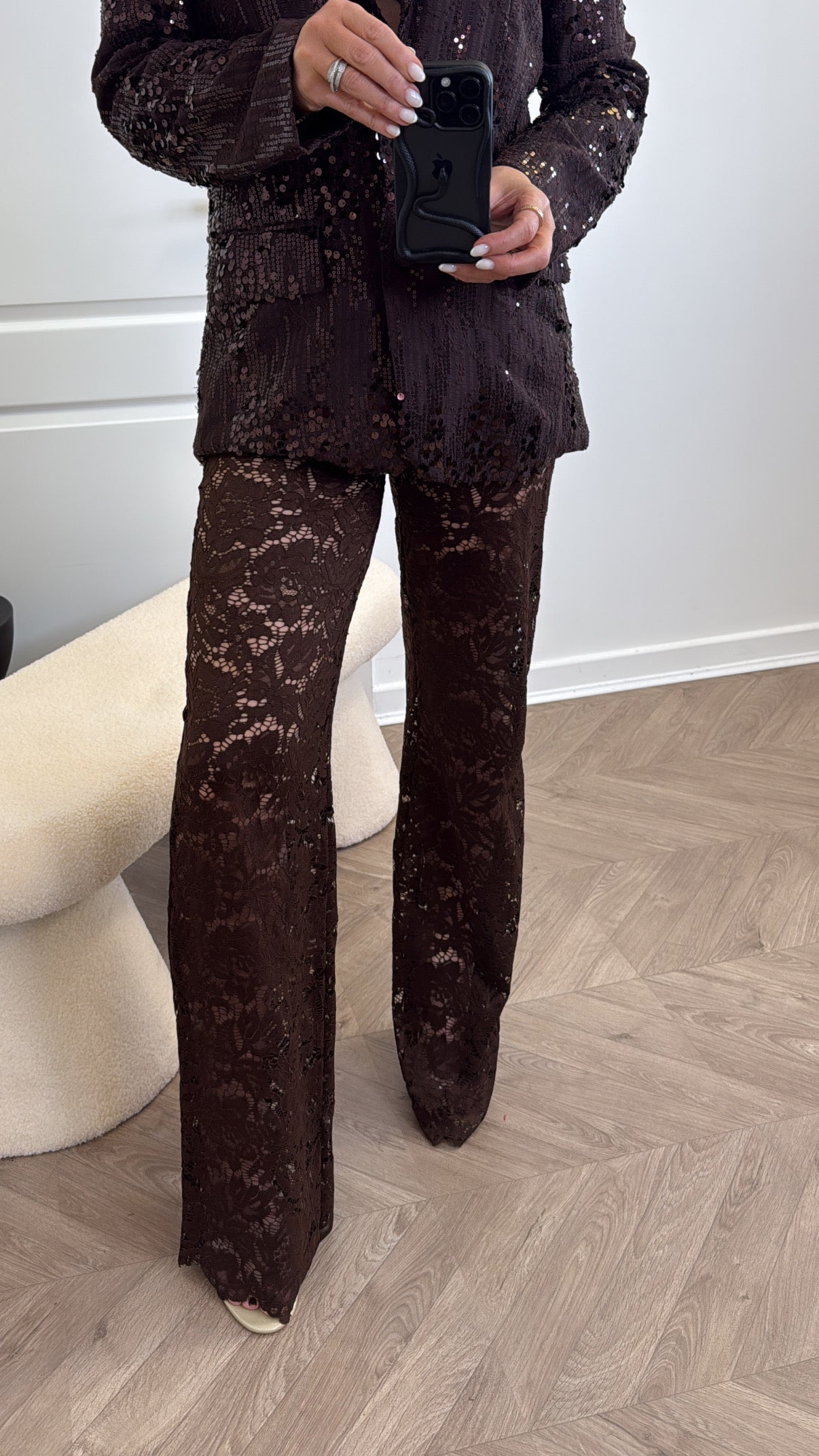 CARMEL brown lace flare trousers