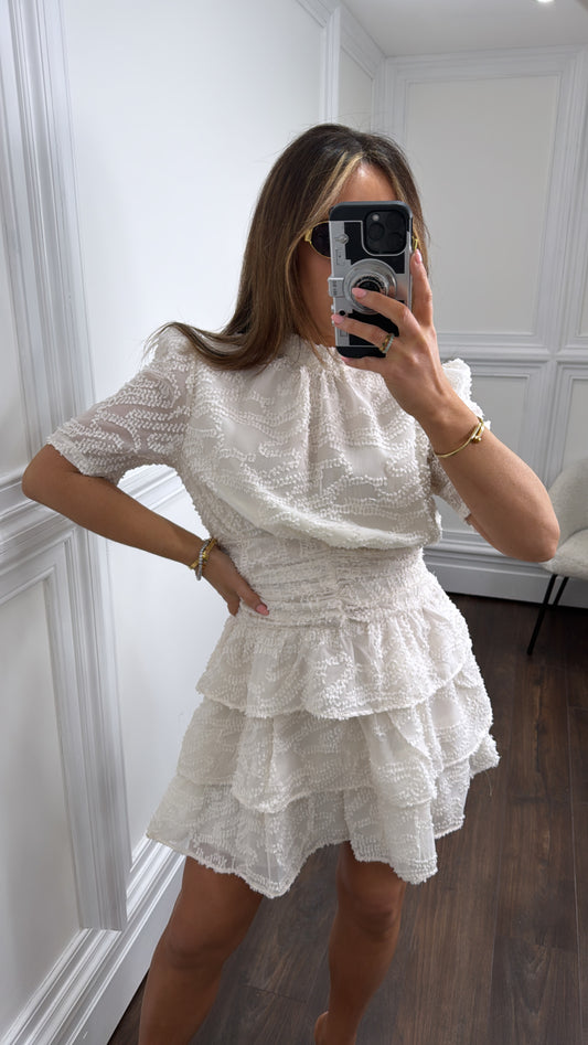 SOPHIA cream ruffle detail dress
