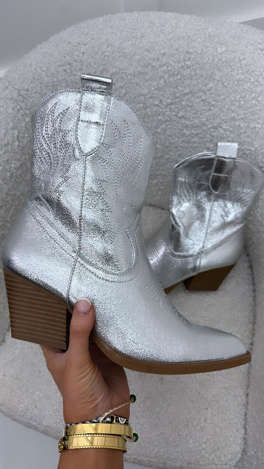 SHANIA silver cowboy boots