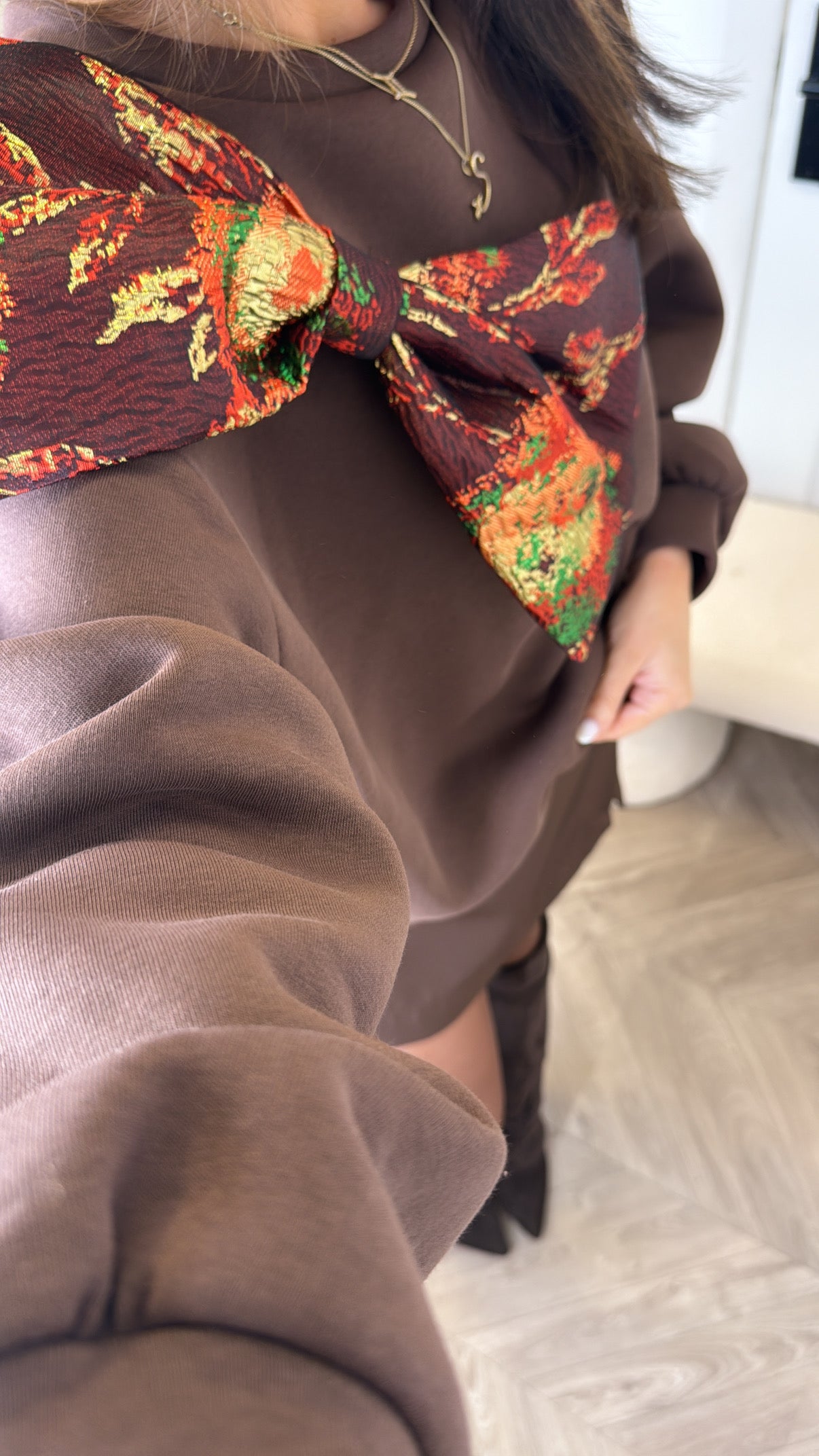 WYNTER brown bow detail sweatshirt