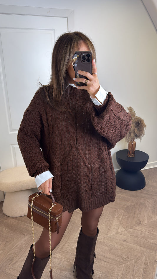 CALLIE brown cable knit jumper