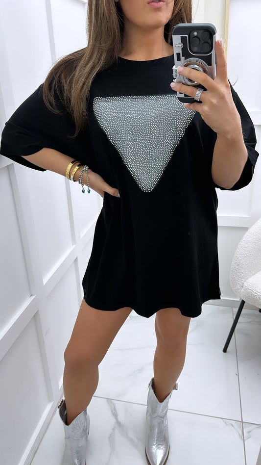 GABBY black oversized t-shirt with silver stud detail