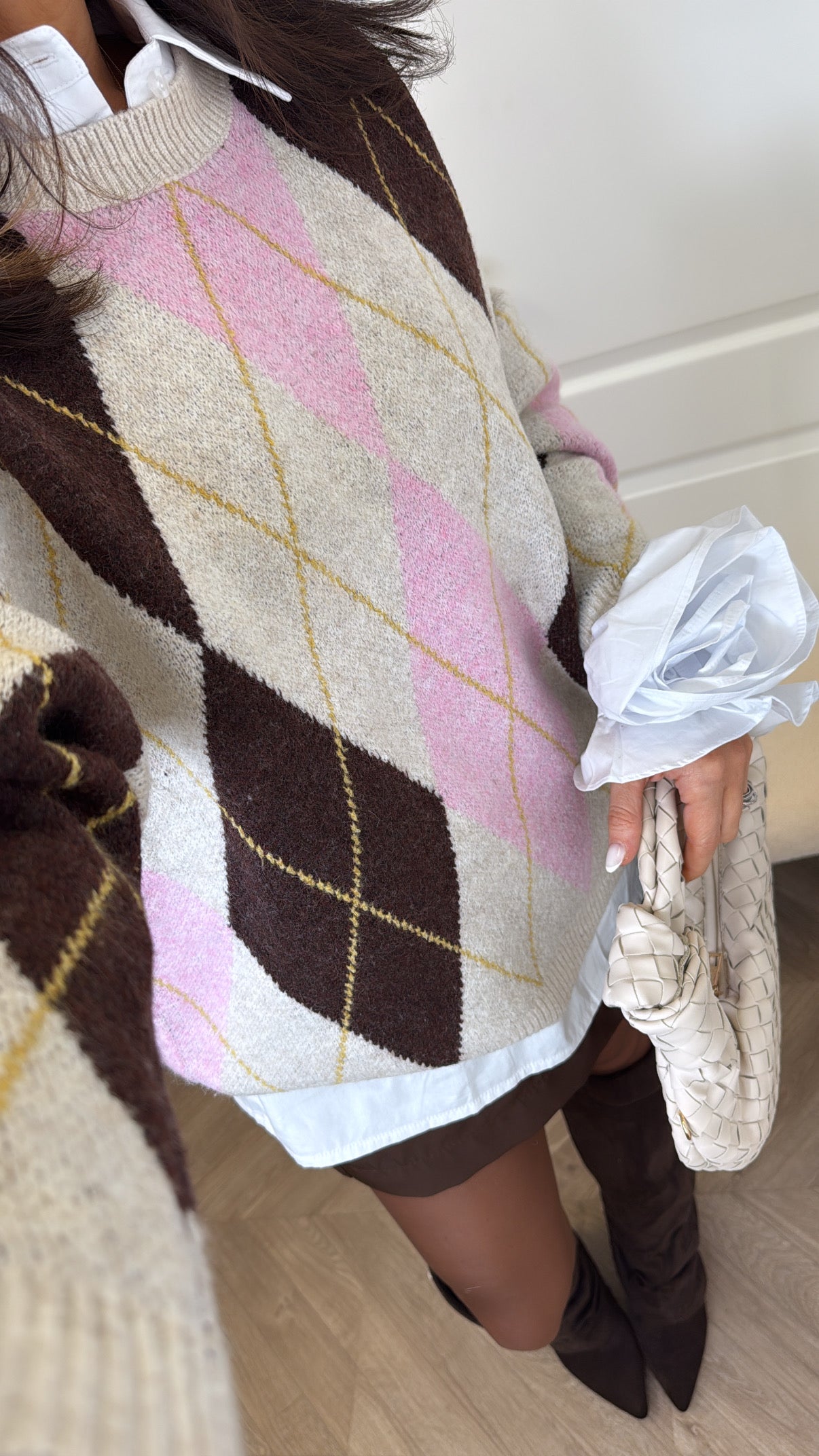 REECE beige argyle  check jumper