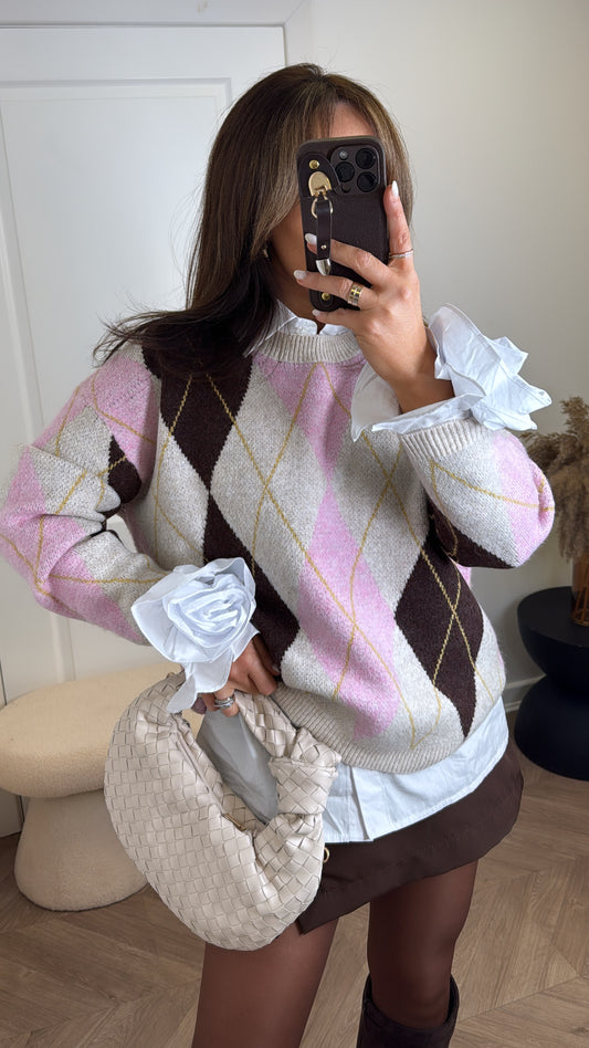 REECE beige argyle  check jumper