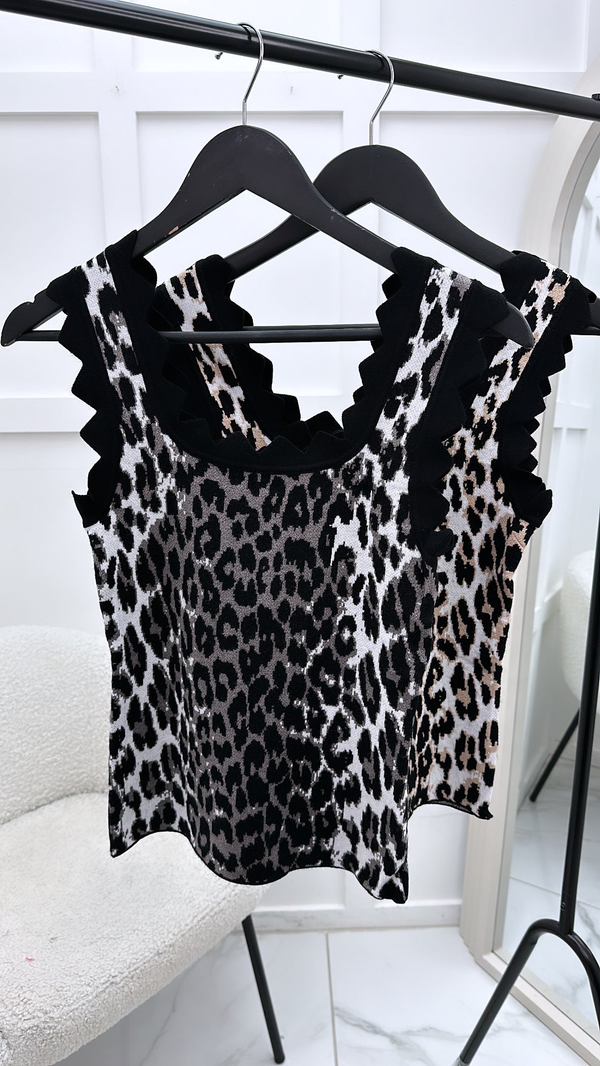 MYLA black leopard scalloped knitted top