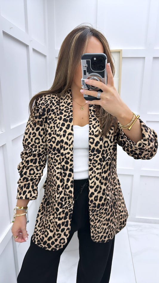 LEXI leopard ruched sleeve blazer