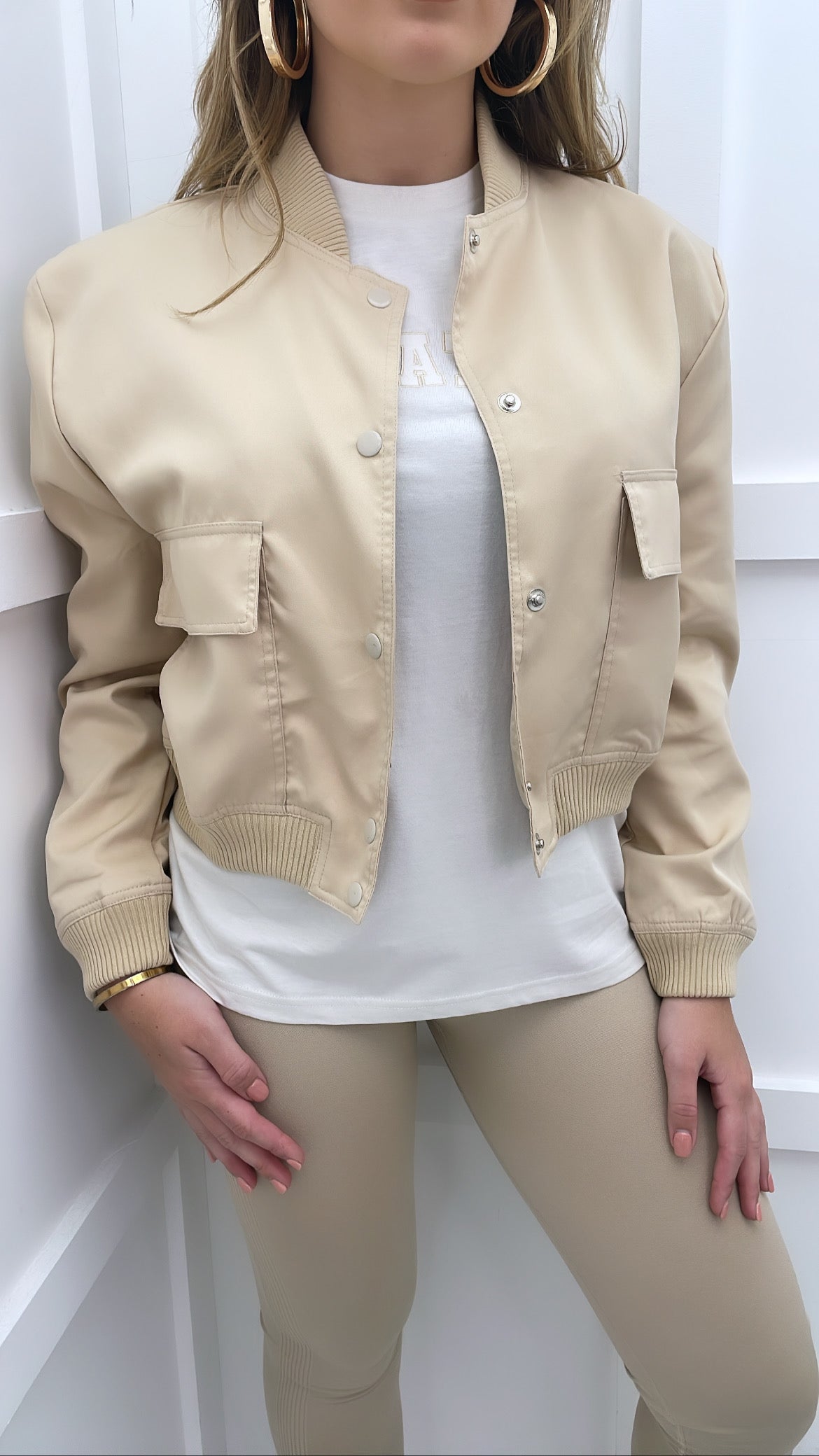 SIENNA beige cropped pocket bomber