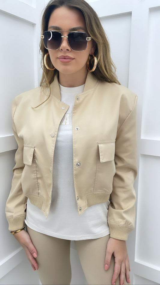 SIENNA beige cropped pocket bomber