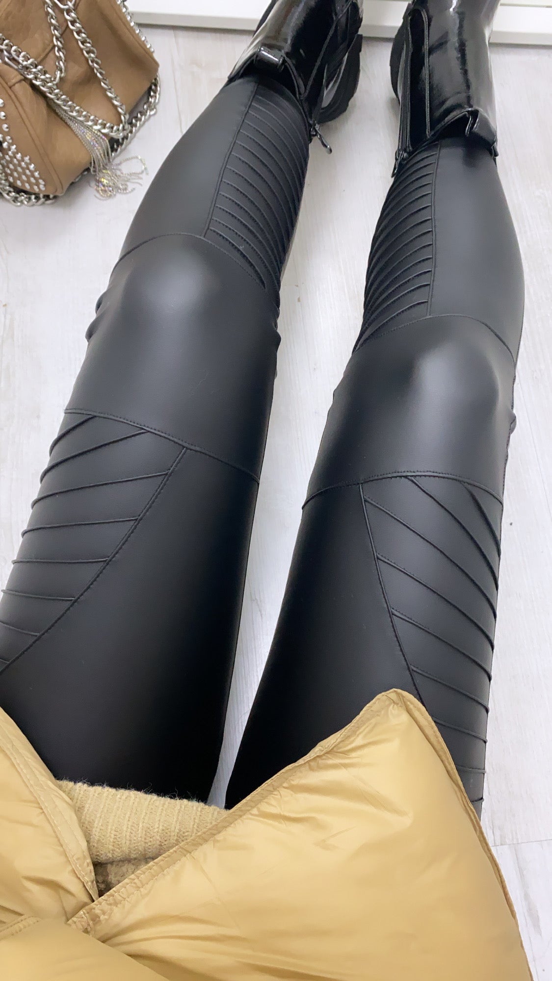 KEIRA black biker PU leggings