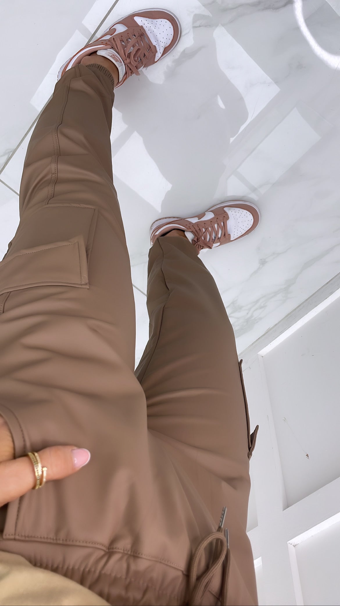 ERIN beige PU jogger pants