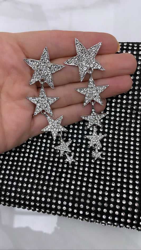 SIENNA silver star diamante drop earrings