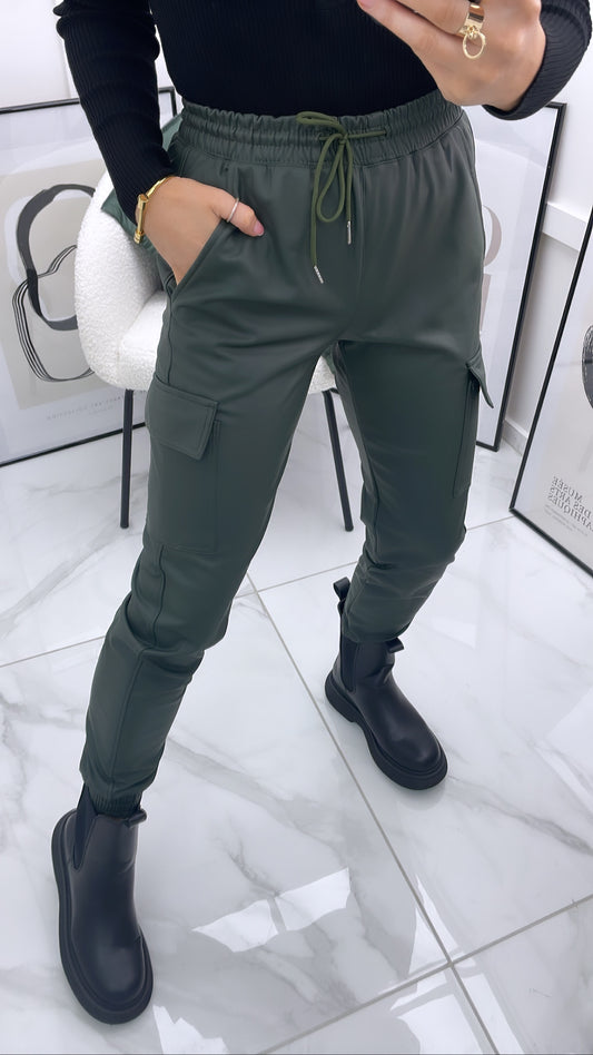 ERIN khaki PU jogger pants