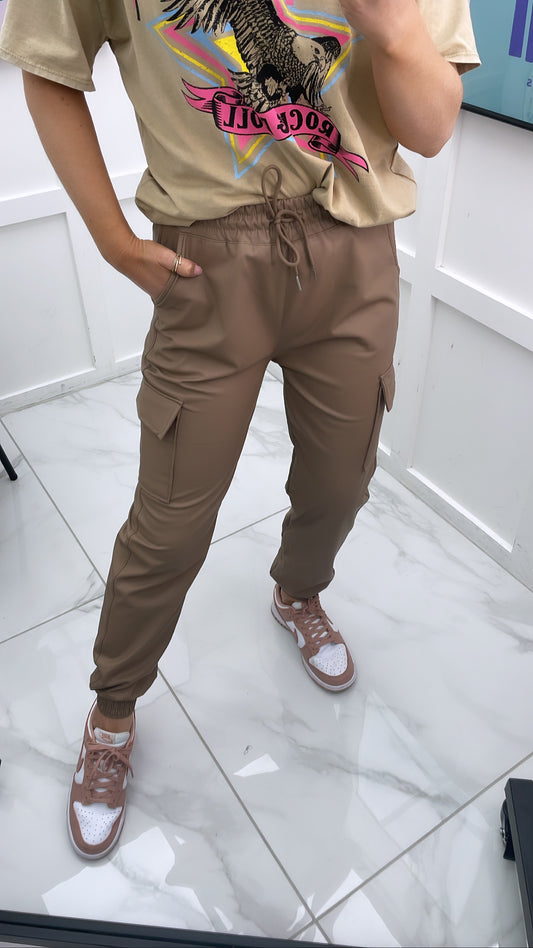 ERIN beige PU jogger pants