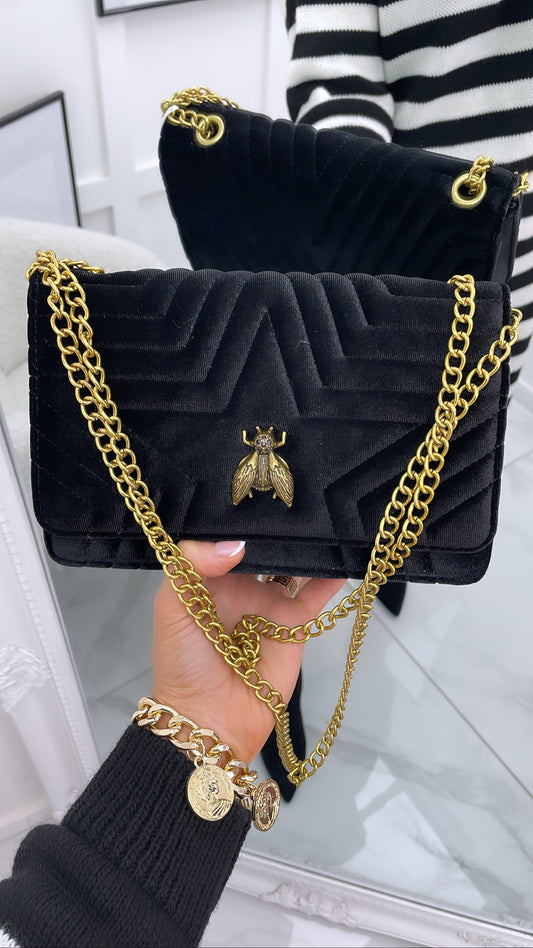 JADA black velvet bee bag with chain strap