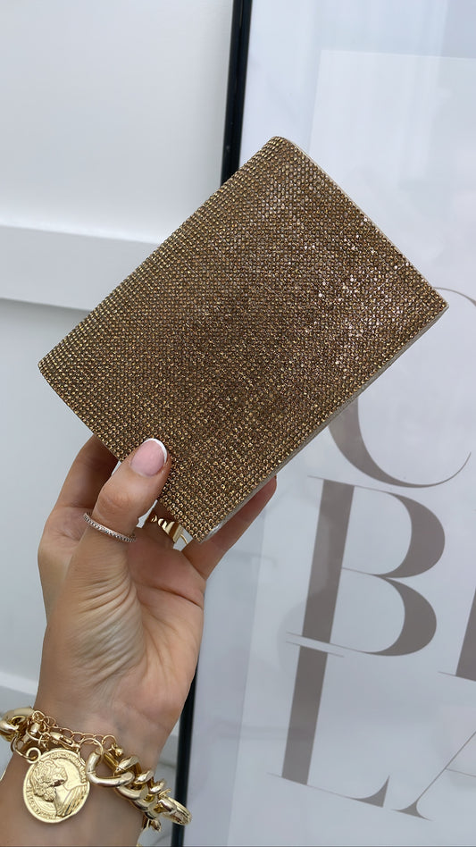 PHOEBE gold diamante box bag