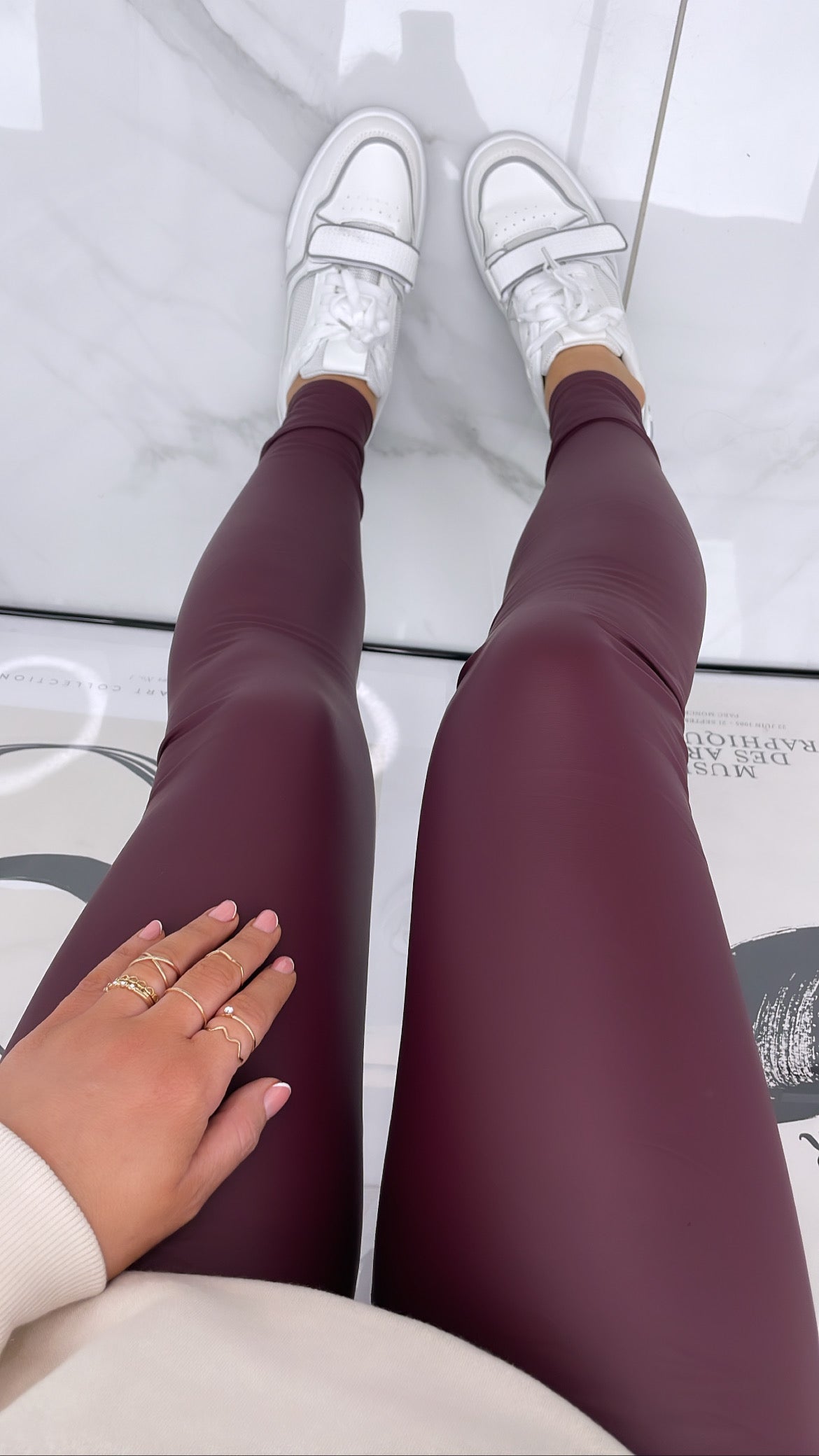 SHONA burgundy faux leather leggings