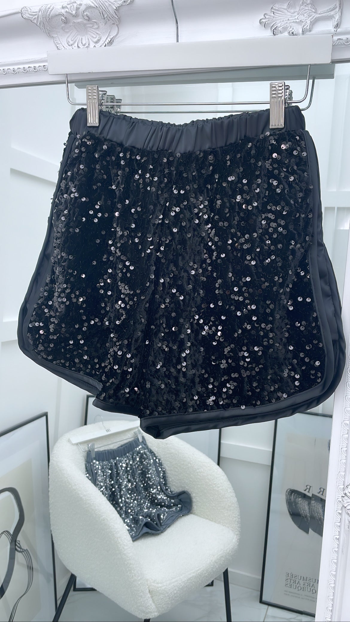 SIENNA black velvet sequin boxer shorts